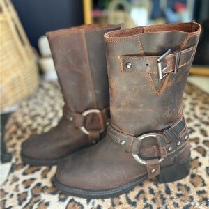 Leather Moto Boots with Harness accent